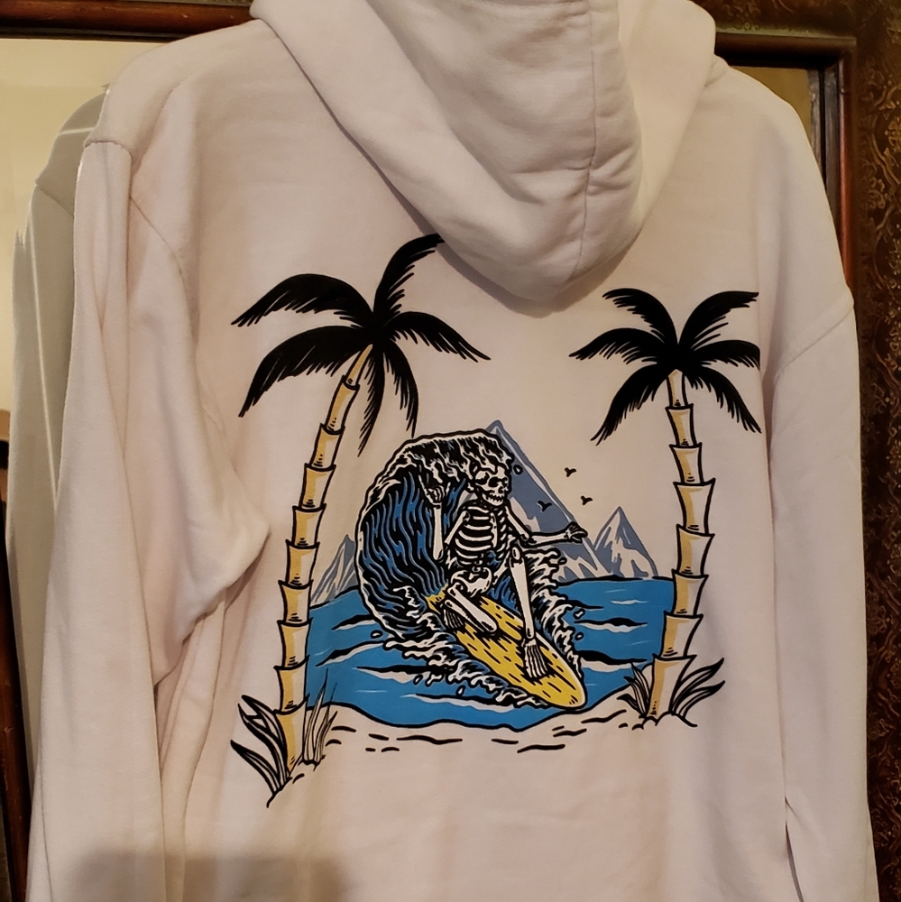 NEW White imprinted surf skull sweatshirt hoodie
